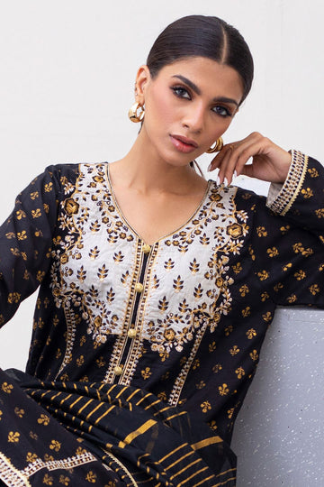 Zellbury Embroidered Shirt Shalwar Dupatta - Black - Jacquard Suit-0438 Online Shopping
